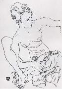 Egon Schiele Seated Female nude with drapery oil painting on canvas